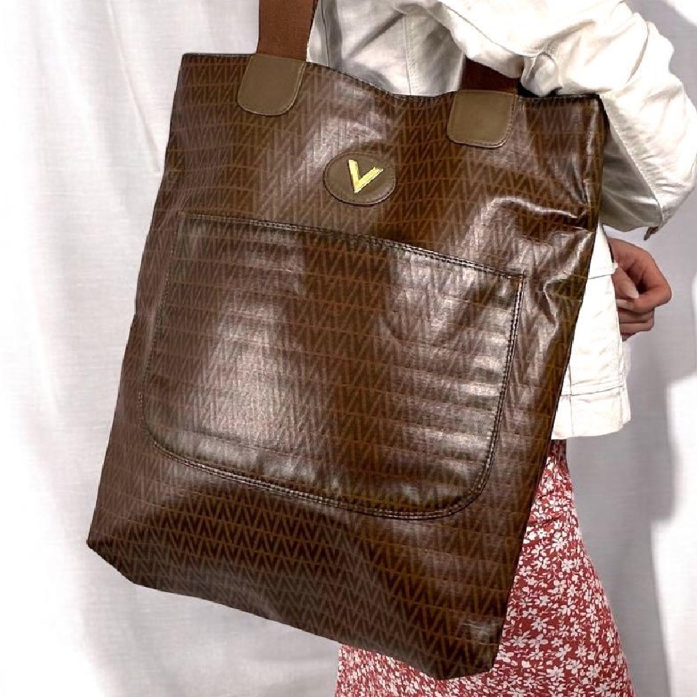 Mario Valentino Vintage Monogram Tote Bag with Pouch Brown Italy - Picture 2 of 16